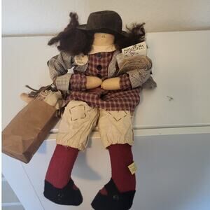 Attic Babies QVC Collectible Folk Doll Dollie Boots Sitting Decorative Rag Doll